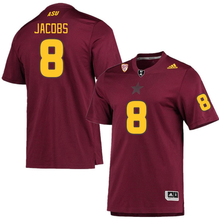 Men #8 Javen Jacobs Arizona State Sun Devils College Football Jerseys Stitched Sale-Maroon